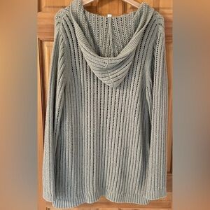 J. Jill Large Tall Soft Green Open Knit Cardigan Sweater W/Hood Button